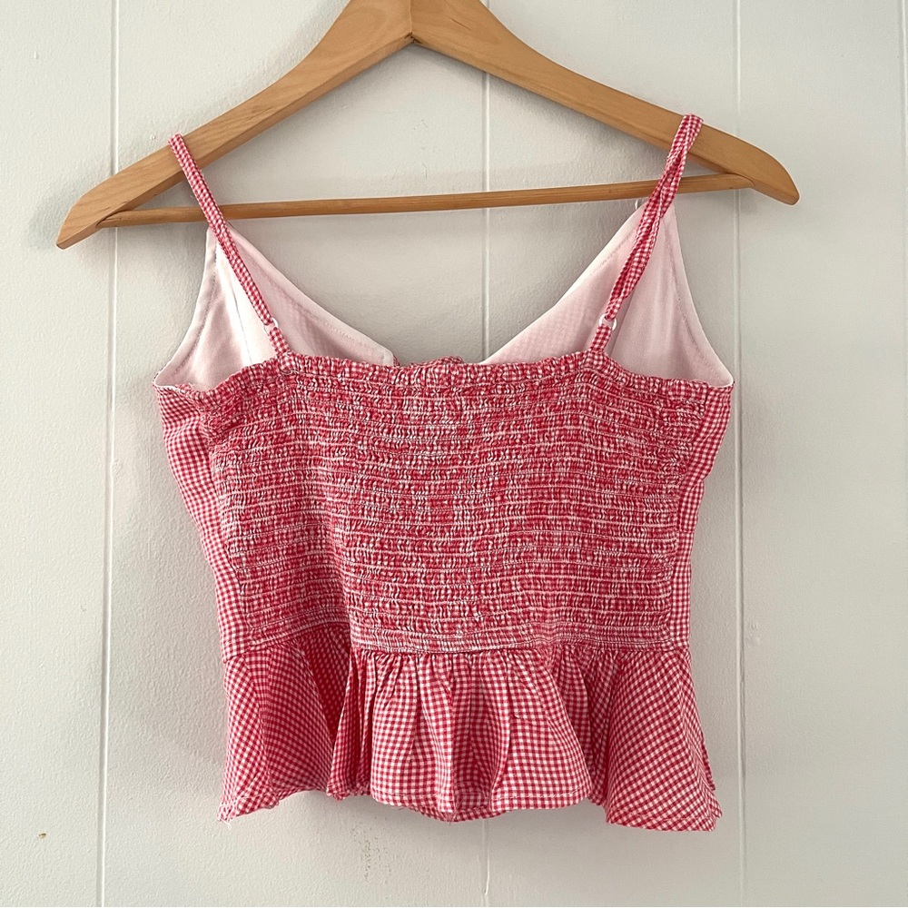 Red Gingham Pullover Button Front Halter Tie Tank Top Japna Jr Size XS Ruffle - Picture 2 of 7